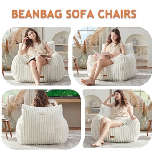 Giant Bean Bag Chairs for Adults with Filling Plush Fluffy Bean Bag Chairs for Teens with Armrests Comfy BeanBag Lazy Couch Sofa Chair for Bedroom Living Room Reading - Thumbnail 3