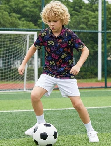 Boys Spring Golf Shirts Game Consoles Polo Shirt Kids Collared Short Sleeve Athletic Dry Fit Tops Size 5-6 Years Green School Uniform Casual Clothes - Thumbnail 3