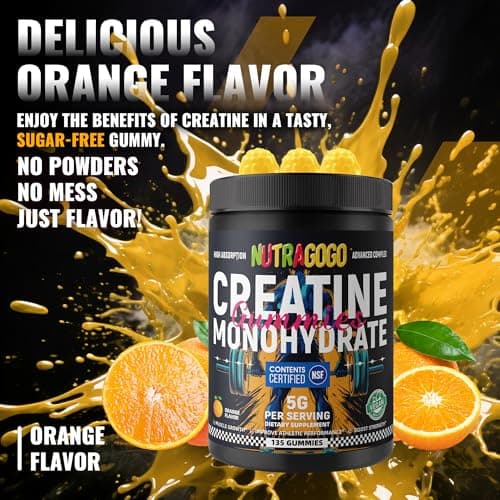 NUTRAGOGO NSF Certified Creatine Gummy - Creatine Monohydrate Gummies for Men & Women-5g of Creatine Monohydrate per Serving - Sugar Free,Vegan, Organe Electrolyte Chews, 135 Count - Thumbnail 6