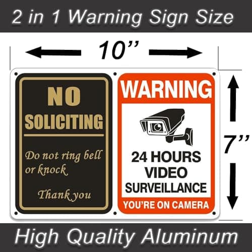 No Soliciting Sign & No Tresspassing Sign 2 in 1 Aluminum UV Ink Printed Yard Sign for House, Yard, Front Door 24 Hours Video Surveillance Private Property Metal Signs 7 x 10 inch(4 PACK) - Thumbnail 4