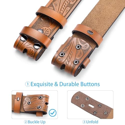 SENDEFN Western Belts for Men Women Cowboy Belt without Buckle Western Leather Belts 1.5" Wide Western Belt Straps for Jeans - Thumbnail 3