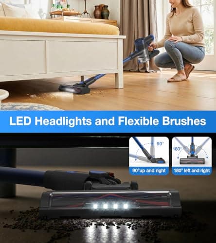 Cordless Vacuum Cleaner, 480W/45Kpa Vacuum Cleaners for Home, Self-Standing Stick Vacuum with LED Display, Anti-Tangle & Wall Mount Charging, 8 in 1 Lightweight Vacuum for Hard Floors Carpet Pet Hair - Thumbnail 6