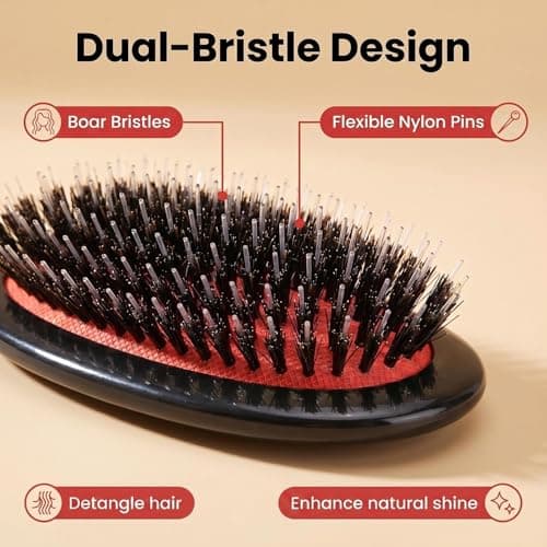 Morsafe Boar Bristle Hair Brush for Women Men Painless Detangling Paddle Brush for Curly Fine Tangled Hair, Anti-frizz Boar Nylon Bristle Cushioned Brush, Includes Cleaning Tool - Thumbnail 2