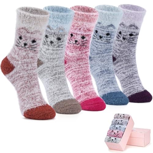 ICEIVY 5 Pair Fuzzy Cozy Fluffy Socks for Women, Warm Comfy Soft Casual Home Sleep Winter Wool Socks, Gifts for Women - Image 1