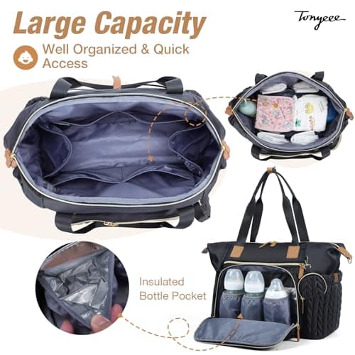 Tonyeee Diaper Bag Tote, Large Baby Hospital Bag for Labor Delivery Mom - Thumbnail 3