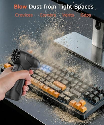 Compressed Air Duster 130,000 RPM, Electric Air Blower with Scroll Wheel Precision Speed Control, Storm-Level Turbo Airflow for Home Car PC Dust Cleaning, Cordless Rechargeable Portable Gadget for Men - Thumbnail 4