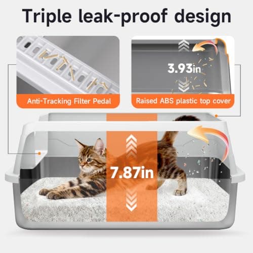 Stainless Steel Cat Litter Box, Odor Free Metal Litter Box with High Sides Lid, Open Top Low Entry Litter Pan Include Scoop Easy Cleaning Anti-Scratch Kitty Cat Box Anti-Urine Leakage, Non-Sticky, M - Thumbnail 2