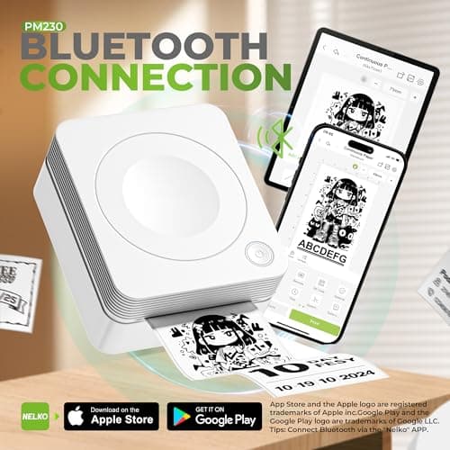 TYPONOS Sticker Printer, PM230 Mini Printer, Bluetooth Sticker Maker Machine with 3 Rolls Paper, Portable Print Pod for Journal, Lists, Study Notes, Pictures, DIY Gifts for Home Christmas, White - Thumbnail 2
