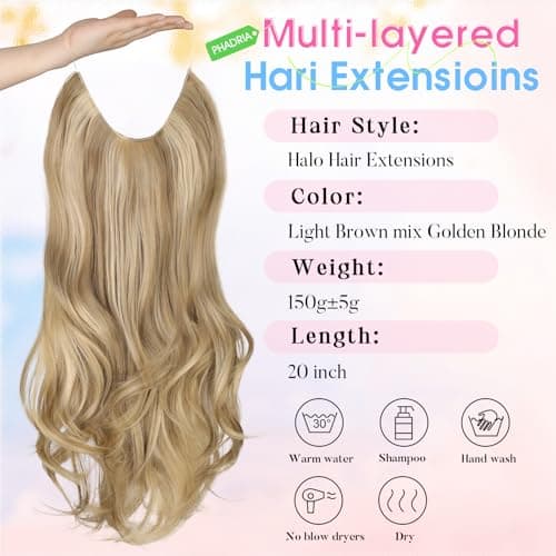 Invisible Wire Hair Extensions with Transparent Wire Adjustable Size 4 Secure Clips Long Wavy Secret Hairpiece 20 Inch for Women(Light Brown mix Golden Blonde) - Thumbnail 2