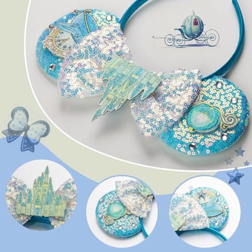 BTXJLLY Hairband for Women Glitter Sequin Mouse Ears Headband Costume Accessory for Adults & All Ages, Perfect for Theme Parks, Birthday Celebrations, Halloween & Cosplay Events (Castle) - Thumbnail 4