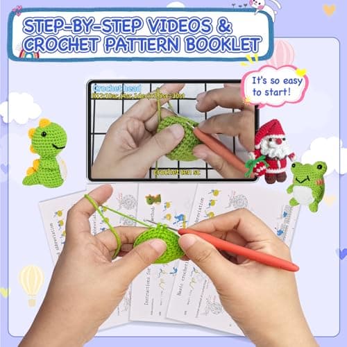 Wunila 6Pcs Crochet Kit for Beginners, Crochet Animal Kits for Adults with Step by Step Videos Tutorials, Knitting Kit for Crochet Lovers Great Birthday Holiday Gift, DIY Handmade Gifts - Thumbnail 4
