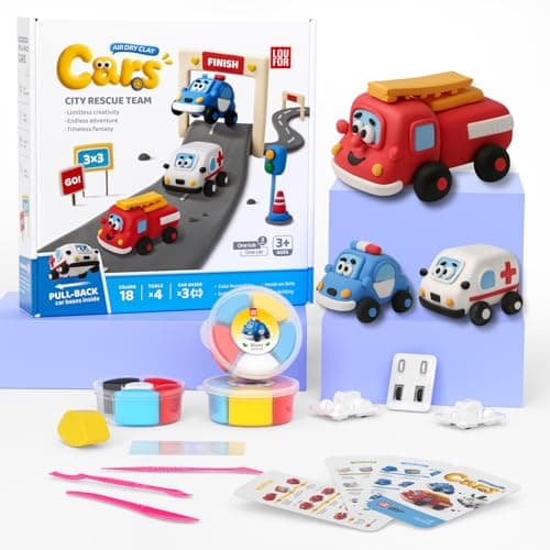 Air Dry Clay Kit for Kids - Pull Back Car Making, 3 Boxes Modeling Clay with Sculpting Tools, Base, Backing Board, Tutorial, Ultra Light & Soft, Non-Toxic & Safe, Creative DIY Arts and Crafts Toys - Image 1