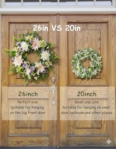 24" Front Door Wreaths- Large Year Round Farmhouse Wreath for Spring & Summer Full Lush Artificial Door Decor for Porch, Wall, Window & Home Festival Wedding Decor Wildflower Style Wreath Easter decor - Thumbnail 2