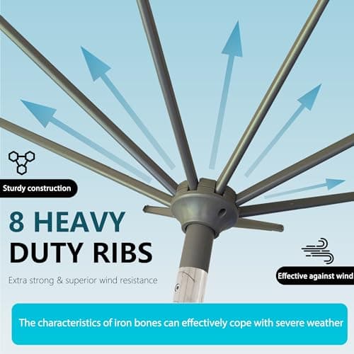 GREFORG 9FT Large Outdoor Patio Umbrella Pool Market Umbrella-UV Resistant, Easy Push Button Tilt and Crank, 8 Sturdy Ribs Heavy-Duty Table Umbrella for Deck, Backyard, Garden(Orange) - Thumbnail 4