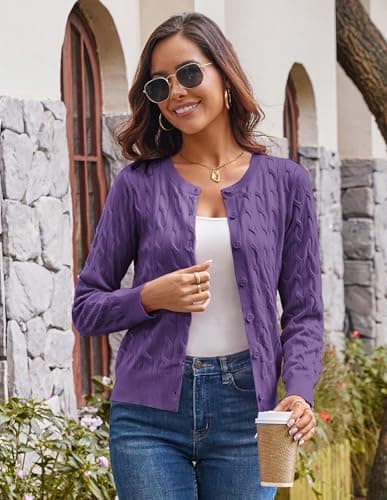 Womens Light Weight Spring Cardigan Sweaters, Lightweight Cardigans for Women Trendy, Business Casual Outfits for Women L - Thumbnail 5