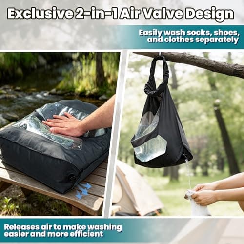 Travel Washing Bag, 2-in-1 Air Valve Design for Separate Washing and Less Water Use, Portable Travel Laundry Washing Bag for Camping, Cruise and RV Living - Travel Lighter, Carry Less - Thumbnail 4