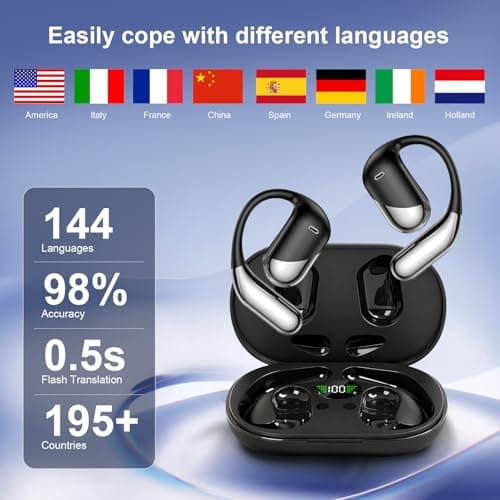 AI Open Ear Headphones Translation Earbuds, Real-Time 2-Way Language Translator Device, 3-in-1 Bluetooth Translating Headphones for Travel/Music/Calls/Exercise, Audifonos Traductores Inglés Español - Thumbnail 2