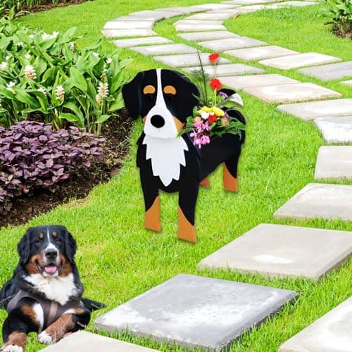 strolfay Bernese Mountain Dog Planter, Cute Animal Shaped Plant Pot, Dog Flower Pot, Gifts for Women & Pet Lovers, Indoor Outdoor Garden Home Office Decor, 9.45 x 5.75 x 12.2 Inches - Thumbnail 3