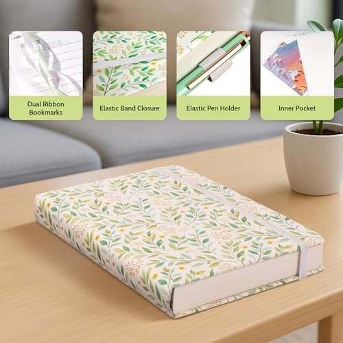 CAGIE Floral Lined Journal for Women – A5 Hardcover Leather Journal Notebook with 320 Pages, 100GSM Paper, College Ruled Notebook, Journaling Notebooks for Writing, Daily Notes - Thumbnail 4
