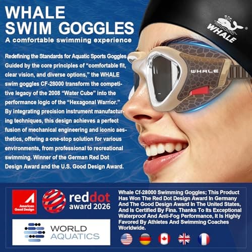 Whale Swim Goggles, HD Anti-Fog Goggles, Unisex | 100% UV Protection | Anti-Fog Design (Coconut Shell Brown) - Thumbnail 2