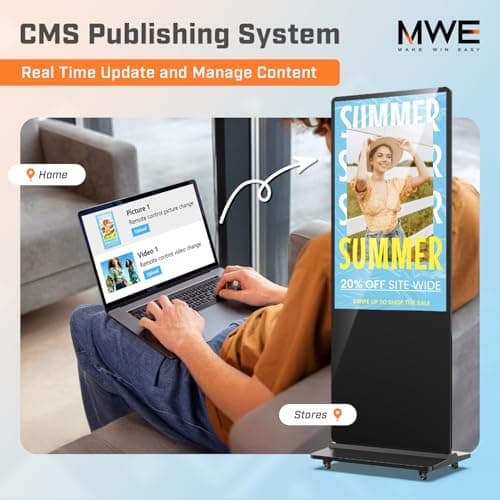 MWE 65 Inch 4K Touchscreen Kiosk, Indoor Floor Standing Digital Signage Displays, Advertising Display LCD Kiosk, Interactive Display Poster Android System with Auto Media Player, HDMI/USB/WIFI - Thumbnail 5