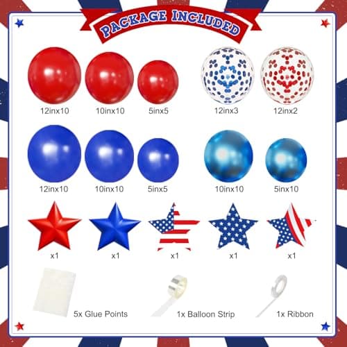 4th of July Decorations, Red Blue White Balloons Confetti Foil Balloons American Flag USA Banner Fringe Curtains for Fourth of July Independence Day Patriotic Memorial Day Decorations - Thumbnail 2