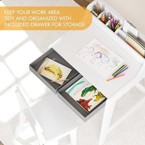 UTEX Kids Desk and Chair Set, Study Desk for Kids with Storage Bins, Wooden Children Study Table, Student Writing Desk for Bedroom & Study Room (2 Fabric Drawers) - Thumbnail 6