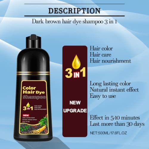 CSFDXD Herbal Dark Brown Hair Coloring Shampoo for Women and Men - 3 in 1 for Gray Coverage, 100% Gray to Brown Hair Color, 500ml - Thumbnail 4