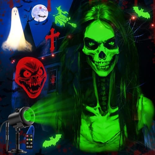 12 in 1 Halloween Projector Outdoor,3D Dynamic Halloween Decorations,Clearer Ghost/Spider/Bat/Skull/Witch/Nativity/Crucifix HD Patterns,Waterproof for Window Wall Cemetery Holiday Decor - Image 1