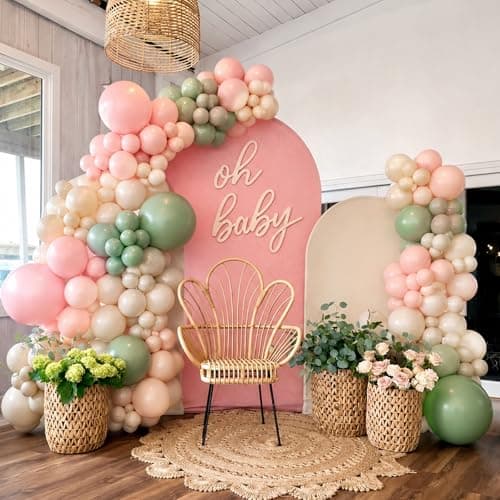 Pink and Sage Green Balloons Arch Kit, 140Pcs Pastel Sage Green Pink Sand White Balloon Garland Arch Kit for Wedding Bridal Shower Spring Birthday Party Decorations - Thumbnail 6