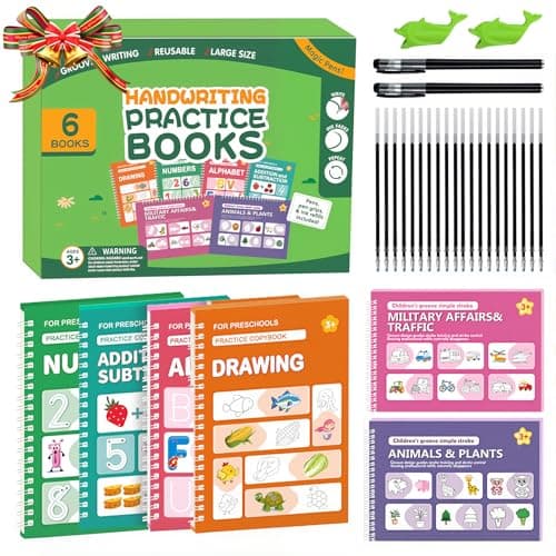 Magic Grooved Writing Practice for Kids,6Pack Reusable Large Handwriting Practice Books, Large Groove Workbooks, Handwriting Practice Copybook for Kids Ages 3-8-10 Preschool (Mix Color-6Pack) - Image 1