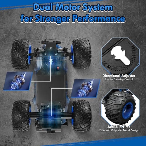 BIFYTON Remote Control Car, 1:18 Rc Cars, All-Terrain RC Truck with LED Light, 20KM/H, Rechargeable, 2WD, 2.4GHz, Sturdy PVC Shell, Remote Control Truck for Boys 4-7 8-12, Beginner - Thumbnail 5