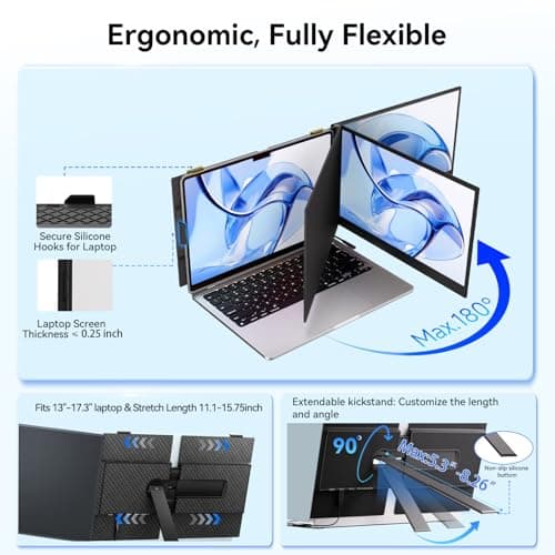 BKVOO 14" Laptop Screen Extender, Ultra-Thin Ligthweight FHD 1080P IPS Portable Monitor, Travel Screen for Laptops 13-17.3" USB-C/HDMI Plug and Play for Windows/Mac/Android/PS5 - Thumbnail 6