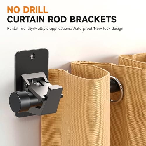 Universal Curtain Rod Holders, No Drill Curtain Rod Brackets, Self Adhesive Curtain Rod Brackets Up to 30 LB, Nail Free Curtain Rod Hooks for Bathroom, Bedroom, Livingroom, Kitchen (2PC, Black) - Thumbnail 3