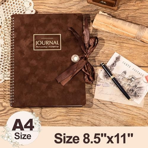 FLYING EAGLE 300 Pages Thick Spiral Notebook Journaling Notebooks Vintage Velvet Journal for Women Men A4 Lined Journals for Writing with Gift Box, 8.5 x 11in, Brown - Thumbnail 3