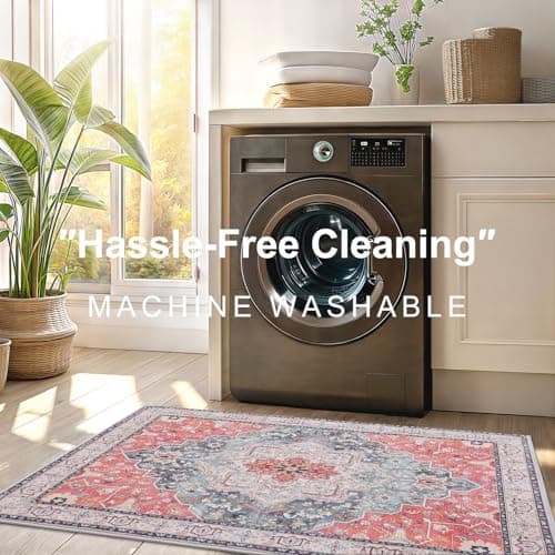 Vanmoos 8x10 Area Rugs for Living Room, Bedroom - Machine Washable, Non-Slip Bedside Rug, Large Soft Floor Carpet for Office, Dining Room, Farmhouse, Home Decor, Artistic Flair/Brick Red - Thumbnail 6