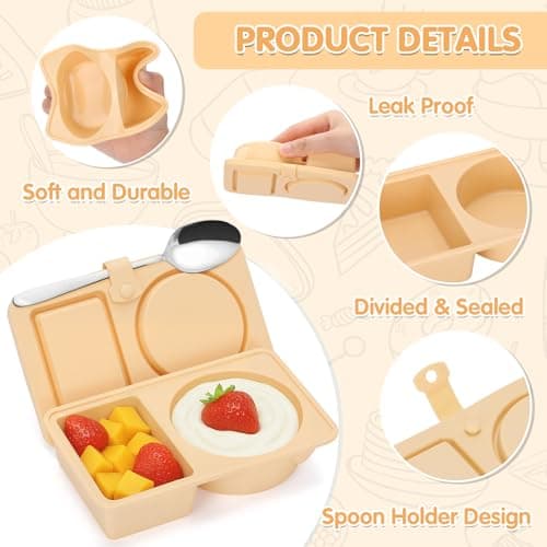 Dalycro Silicone Snack Containers with Lids – Reusable Snack Containers with Double Compartments for Adults Mini Silicone Food Box Perfect for Travel Lunch Gym (Khaki) - Thumbnail 3