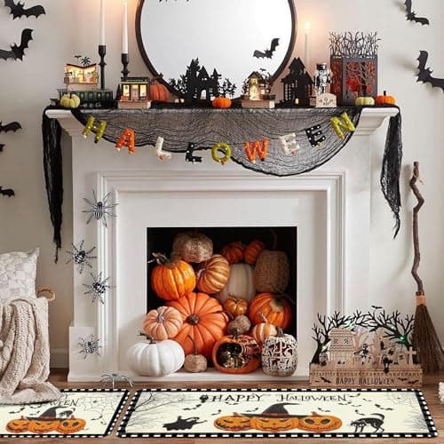 Btysun Halloween Door Mat, Kitchen Rug Halloween Decorations Kitchen Decor Gifts for Women Bathroom Rugs Area Home Decor Pumpkin Spider Web Ghost Decorations - Thumbnail 2