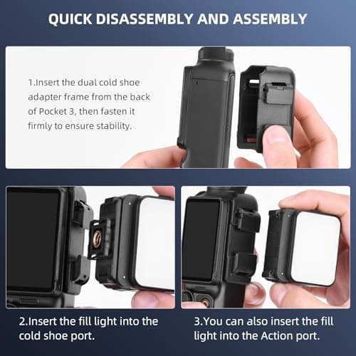 Flymile Pocket 3 Magnetic Mini LED Light Attachment, 8700K Adjustable Fill Video Light for Xtra Muse with Quick-Release Cold Shoe Adapter for DJI Osmo Action 5 Pro/4/3 Camera Cage Accessories - Thumbnail 2
