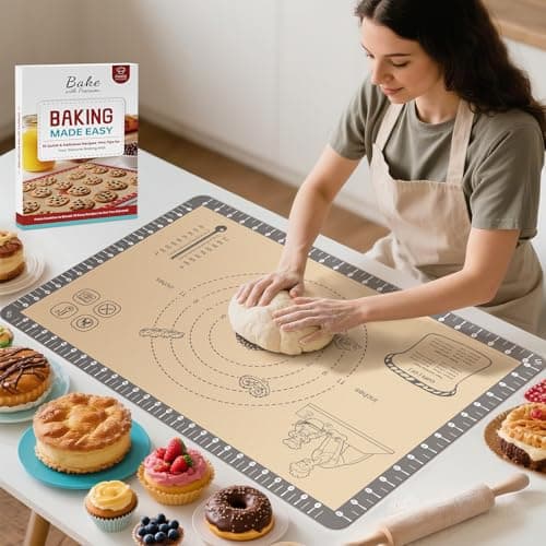Silicone Baking Mat with 10 Quick Recipes, Extra Thick Silicone Mats for Baking, Non Stick Pastry Mat,Reusable kneading Dough Rolling Mat for Cookie, Macaron, Bread, Pizza-Tutorial Video Included - Image 1