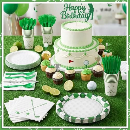 NatNarr 175 Pcs Golf Birthday Party Decorations Include 25 Guest Golf Plates and Napkins Disposable Sports Dinnerware Set Golfs Party Supplies for Master Party, Kids Adult Birthday, Baby Shower - Thumbnail 3