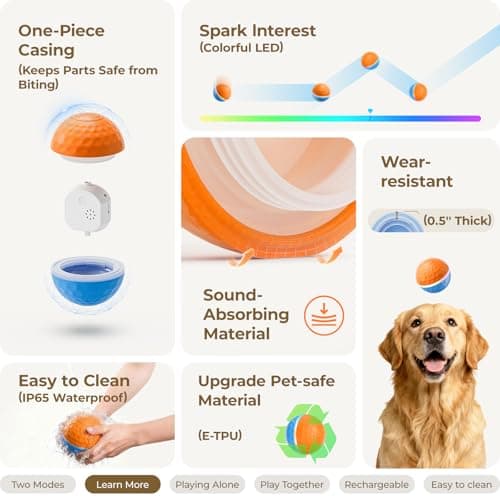 Apasiri Interactive Dog Toys: Duraspin Dog Ball with LED Lights, Automatic Moving Dog Toys for Aggressive Chewers, Dog Toys for Large Dogs, Vibrating Dog Toy Balls for Small, Medium (3.74 in Diameter) - Thumbnail 3
