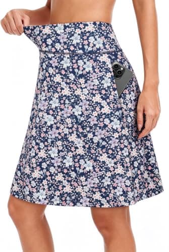 KORALHY 20" Knee Length Skorts Skirts for Women, High Waisted Tennis Athletic Skirt with Zipper Pocket Flowers Large - Image 1