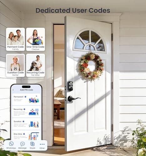 Veise VE012W-B Wi-Fi Fingerprint Smart Lock with Handle Set, Remote App Control, Keyless Entry Front Door Lever, Built-in WiFi No Hub Needed, Backlit Keypad Deadbolt, Auto-Locking, Matte Black - Thumbnail 5