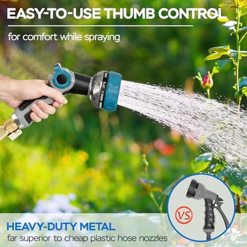 Heavy Duty Garden Hose Nozzle - 10 Spray Patterns, Thumb Control Water Pressure, Semi-Metal Construction Ergonomic Anti-Slip Handle, hose nozzle for Watering Plants, Car Wash, Pet Shower - Thumbnail 5