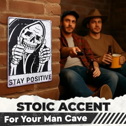 Halloween Skull Decor for Home – Stay Positive Tin Signs Vintage Style 8×12 Inch – Easy to Hang Halloween Wall Decor, Funny Metal Signs for Bedroom, Living Room, Garage, Office – Indoor/Outdoor Use - Thumbnail 6