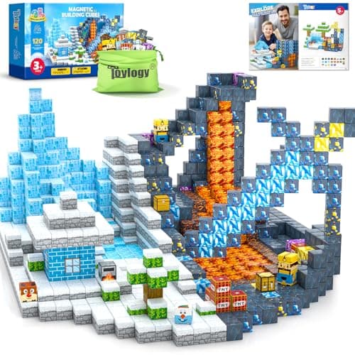120PCS Large Magnetic Blocks-Build Mine Magnet World Ice & Sword Edition, Building Blocks Kids Toys STEM Sensory Toys for Ages 3-4 5-7 8-13, Gifts for 3 4 5 6 7 8 Year Old Boys Girls - Image 1