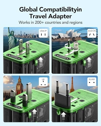 Mfish Universal Travel Adapter with Retractable USB-C Cable, 75w 5-Port International Plug Adapter, 1 USB-A, 3 Type-C, Worldwide Wall Charger for EU/UK/AUS/CN Compatible With Over 200 Countries, Black - Thumbnail 2