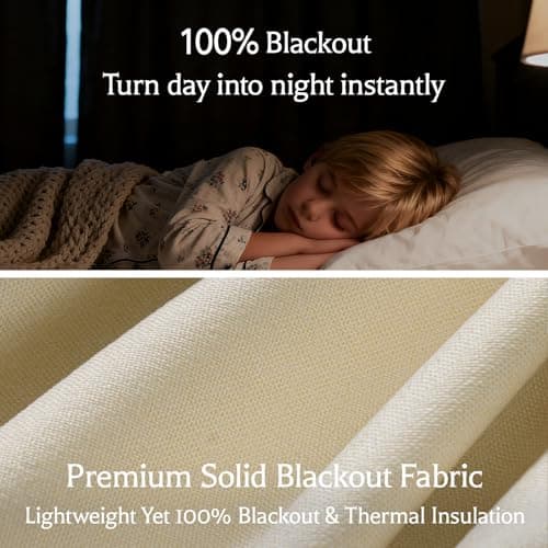 HushLoom Pinch Pleated Full Blackout Curtains for Bedroom & Living Room, Lightweight Thermal Insulated Blackout Window Curtains & Drapes 95 Inches Long, 2 Panels Set(40" W x 95" L, Cream) - Thumbnail 6