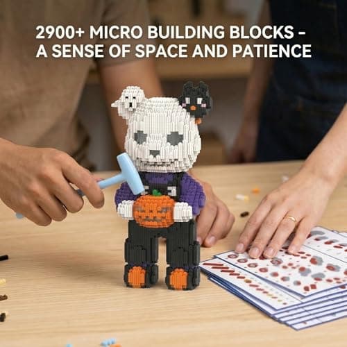 SehrKlug 12.6" Skull Bear Teddy Blocks Building Bricks Set for Adults, Ages 14+ - Collector-Edition DIY Craft Kit & Trend Decor for Office, Bedroom or Book Shelf - Relaxing Activity Gift, Birthdays - Thumbnail 3